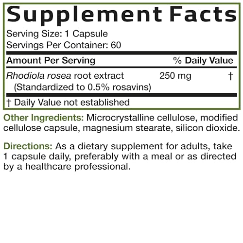 Bronson Rhodiola Rosea Vegetarian Capsules - Adaptogenic Herb - Brain, Stress & Mood Support - Non-GMO, 60 Count - Image 5