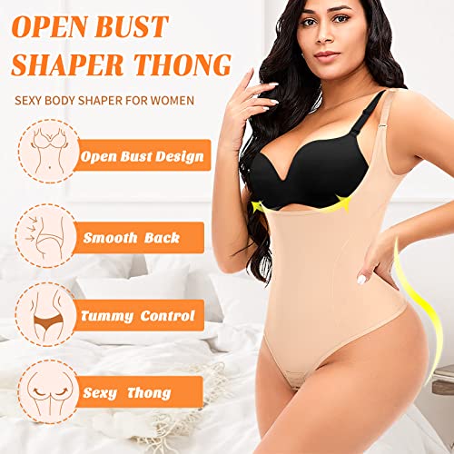 Image of Thong Shapewear Bodysuit for Women Tummy Control Open Bust Body Shaper | Light Tummy Control Thong Bodysuit,Slimming Body Shaper Slimmer,Shaping Bodysuit Thong Girdle