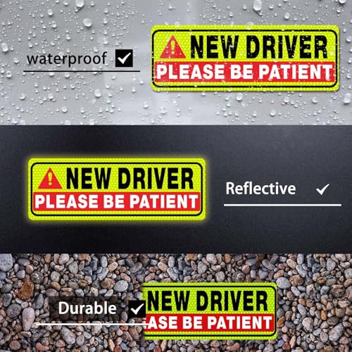 Image of New Driver Magnet for Car - Student Driver Magnet for car Safety Warning Please Be Patient Student Driver Magnet Reusable Movable Reflective Magnetic Black & Red for Car Bumper 4 Pcs