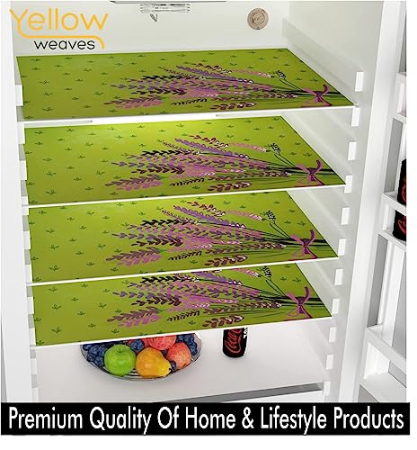 Image of Yellow Weaves Combo of Exclusive Decorative Fridge Top Cover 4 Fridge Mats (5 Piece Set)