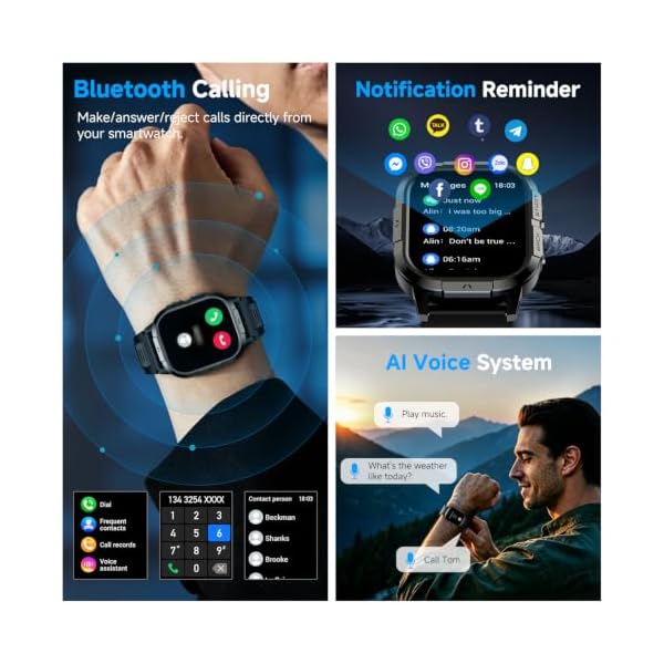 Smart Watch for Men Fitness Tracker: Make Answer Call Military Smart Watches for Men Digital Watches Waterproof Running Step Smartwatch Android Phones iPhone Samsung Compatible SpO2 Heart Rate Monitor - Image 2