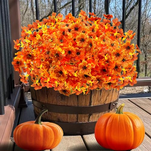 Satefello Artificial Fall Flowers for Outdoors, 10 Bundles Artificial Plants UV Resistant Fall Fake Plants for Outside Halloween Christmas Porch Decoration Fall Decor(Orange(Eucalyptus)) - image 6