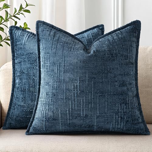 decorUhome Chenille Decorative Throw Pillow Covers 16x16 Set of 2, Navy by decorUhome - Used condition - US$20.51