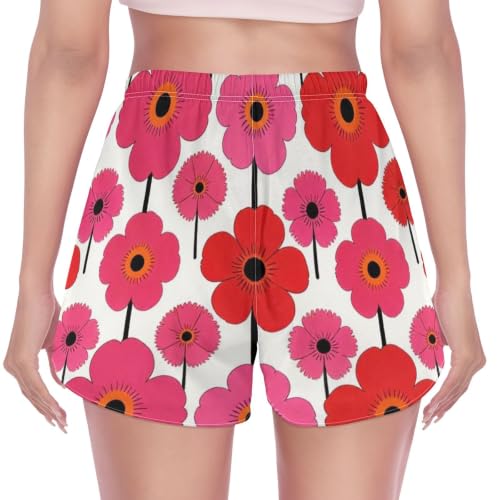 Pantalones de playa para correr con estampado de amapolas rojas Yuiboo 5