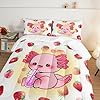 HOSIMA Pink Kawaii Axolotl Bedding Comforter Set for Kids,Cartoon Strawberry Milk Tea Print Comforter Set Bedroom Decoration Twin Size for Children Girl with 2 Pillowcases. #3