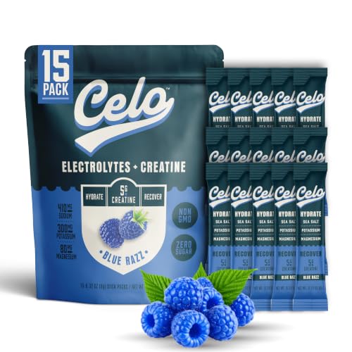 celo nutrition Electrolytes with Creatine, Blue Razz, 15 Sticks, Triple Action Hydration & Muscle Support