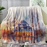 NaiAuryn Hagia Sophia Blanket King Size, Architecture Fleece Blanket Soft Plush Cozy Blanket, Watercolor Flannel Blanket for Bed Couch Sofa, Large Blanket for Decor, 108x90 inches