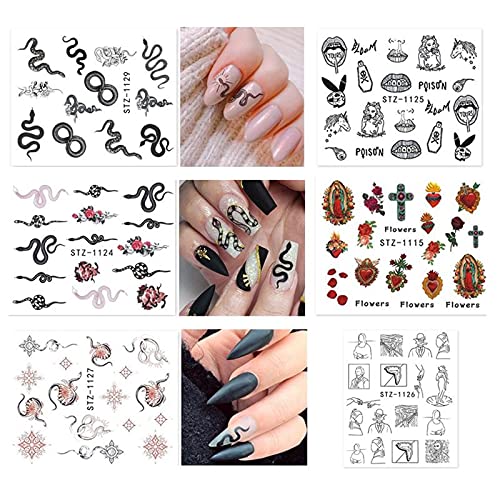 60 Blatt Nagelsticker Wassertransfer Nagelaufkleber Selbstklebend Nail Art Blumen Schmetterling Lippen schlange Stickers… – Bild 3
