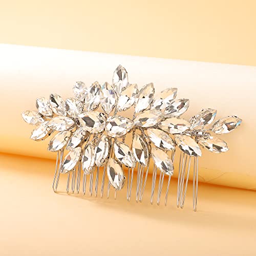 Teyglen Crystal Bride Wedding Hair Comb Full Rhinestone Side Comb Bridal Red Green Black Crystal Hair Pieces Hair Accessories for Bride Women Girl (Silver)