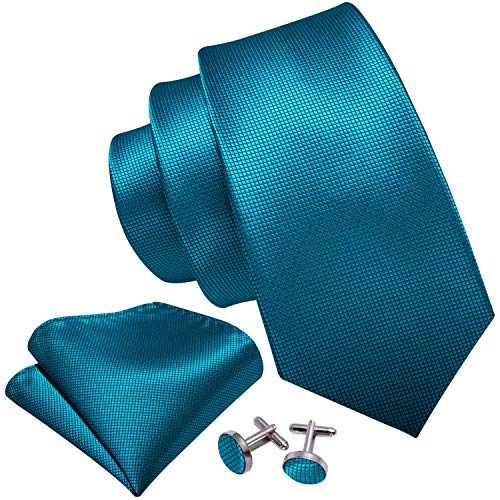 Image of Barry.Wang Plain Men Silk Ties Extra Long Satin Necktie for Wedding Business Handkerchief Cufflinks Set Solid Colors