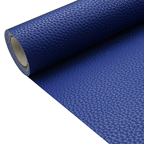 Royal Blue Litchi Texture PU Fabric Leather 11.8x53.14 Inch（30x135 CM） 1.13mm Thick Faux Synthetic Leather Material for Upholstery Crafts, DIY Sewings, Sofa, Handbag, Earrings, Hair Bows Decorations