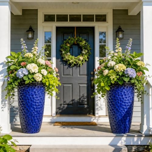 Ultym 23.75 Cobalt Blue Plastic Tall Planters with Honeycomb Texture