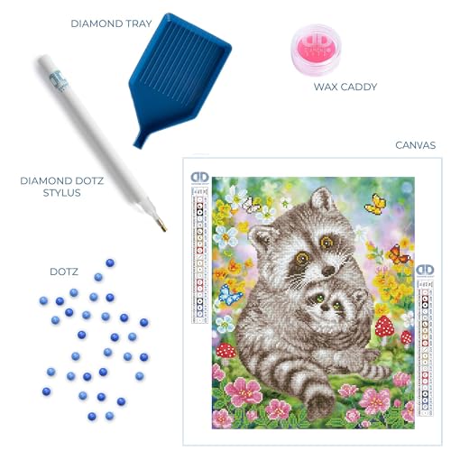 Image of DIAMOND DOTZ Sweet Racoons Diamond Painting Kits for Adults - Diamond Art Kits a Relaxing Creative Craft Kit with Dotz Gems 16.5x20.5