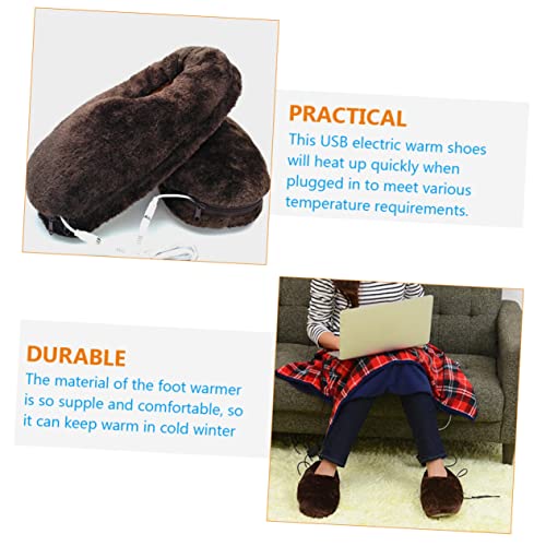 1 Pair Heated Shoes Heating Warmer Thermal Winter Shoes Electric Heated Slippers Indoor Slippers House Slippers Warm Shoes for Winter Foot Warming Shoes Heater Shoes Brown Plush2