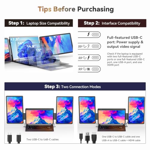 Image of Laptop Screen Extender 15.6 inch Detachable Portable Monitor for Windows | Triple Screen Laptop Monitor Extender for 13-17.3 inch MacBook (excl. M1 M2 M3) FHD IPS Plug&Play for Travel Business Watch Party