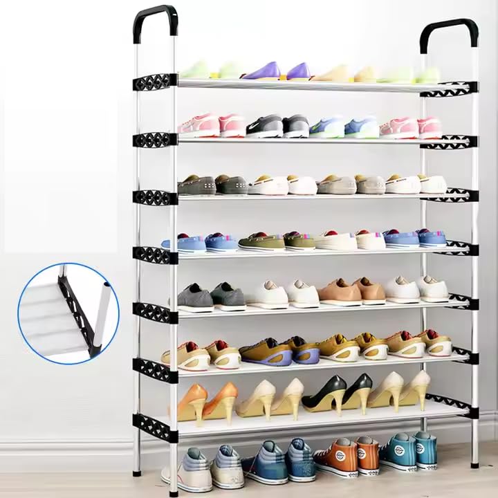 Image of 5 -Tier Shoe Rack for Closet, Entryway, or Bedroom - Large Capacity Tall Shoe Organizer Storage Shelf Holds 30 + Pairs Space Saving Freestanding Metal Shoe Stand with Steel Pipes & Plastic Connectors,