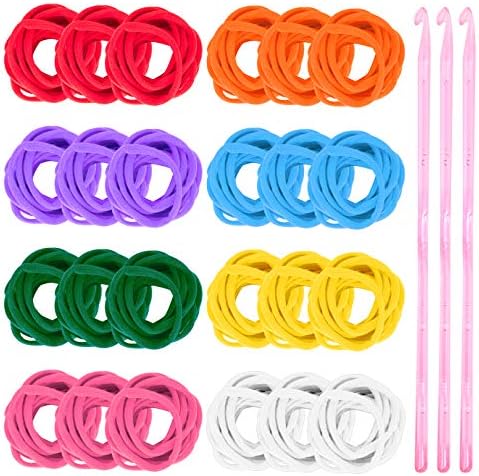 WXJ13 288 Pieces Loom Potholder Loops Weaving Loom Loops 7 Inch Weaving Craft Loops with 3 Pieces Crochet Hook for DIY Crafts Supplies