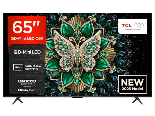 TCL 65C6K 65' QD-Mini LED TV, 4K HDR Premium 1000nits, Smart TV con tecnologia Google TV (Dolby Vision IQ e Atmos, sistema audio Onkyo 2.1, Motion Clarity Pro a 144 Hz, Game Master)