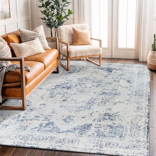 Image of Rugshop Traditional Vintage Distressed Washable Non Slip Area Rug 5' x 7' Blue