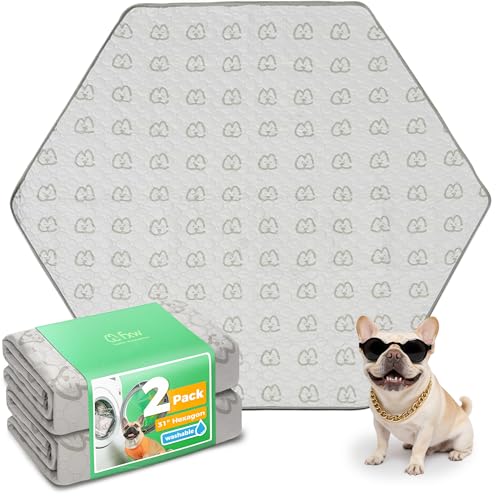 Image of FXW Washable Pee Pads for Dogs, Leak-Proof & Non-Slip, Specifically Designed for FXW Rollick /Homeplus 24inch 6 Panels Dog Playpen, 31 inch Hexagon, Khaki, 2 Packs