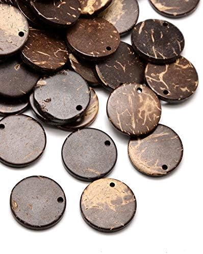 KISSITTY 200Pcs Flat Round Coconut Wood Pendants 15x2~3mm Discs Coin Circles with Hole