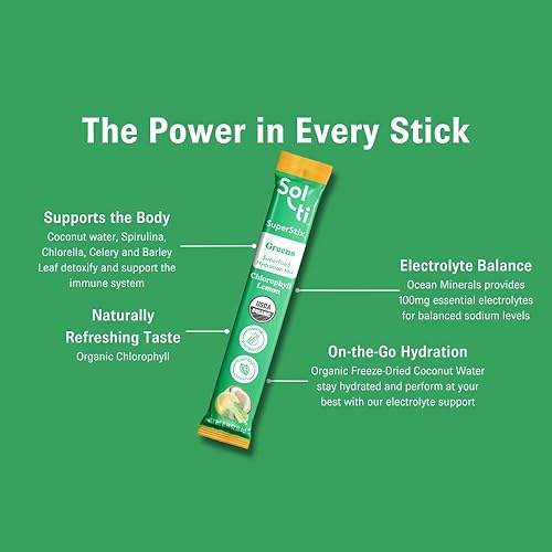 Miniatura 3 de Sol-ti Verdes de electrolitos orgánicos + mezcla de bebida de hidratación, barras de hidratación superalimentaria, SuperStix, sin OMG, vegano, limón