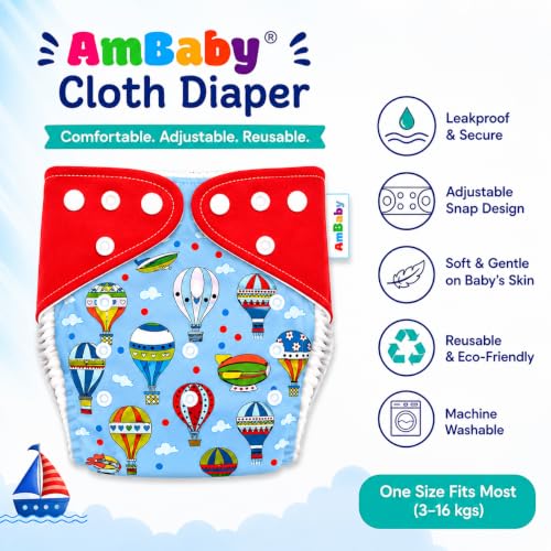 Image of Ambaby Pack of 4 Premium Pocket Cloth Diapers with 2 Diaper Covers & 2 High-Absorbency 4Layer Insert Pads. Leak-Proof, Adjustable, Breathable, Reusable & Washable. Fits Babies 3 Months-3 Years(3-18kg) (FLAMINGO)