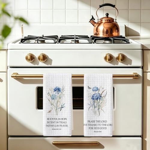 Image of 2 Pcs Bible Christian Kitchen Towels 24x14 Inch, Floral Decorative Reusable Dish Towels for Kitchen Bathroom Decor, Waffle Weave Absorbent Hand Cloth Tea Towel, Inspirational Christian Gifts for Women