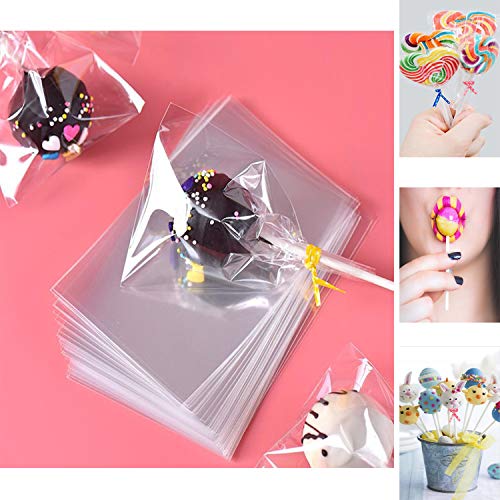 Lollipop Cake Pop Treat Bag Set Including 100Pcs Parcel Bags, 100Pcs Papery Treat Sticks, 100Pcs Colorful Metallic Twist Ties For Making Lollipops, Cake Pops, Candies, Chocolates And Cookies #TOP4