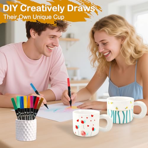 Miniatura 3 de Evieun Juego De Pintura De Cerámica,Blanco Taza Para Pintar Kits,Incluye 2 Tazas 400ml ,12 Rotuladores De Pintura Y 2 Cucharas, Creatividad Para Adultos Kit De Manualidades