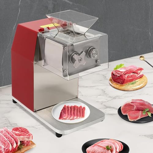 Affettatrice per carne commerciale, 1100 W, in acciaio inox, funzionamento verticale, con coperchio trasparente e lame staccabili, per cucina domestica e ristorante