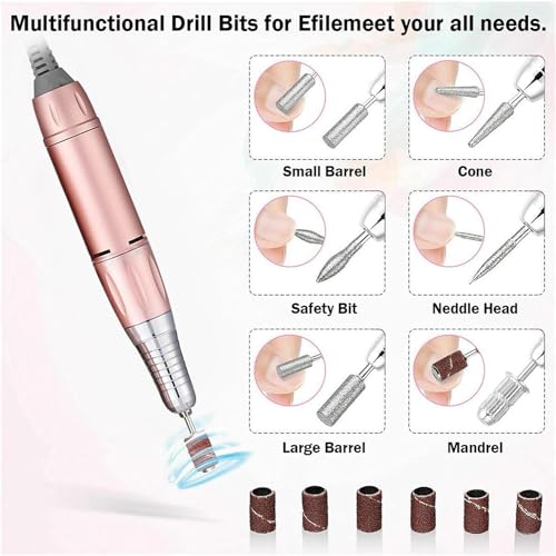 Electric Nail Drill, Clefairy Professional Electric Nail Files 35000RPM Portable Rechargeable Powerful Nail Machine Manicure Drill Set with 6 Sanding Bits for Salon & Home - Image 7