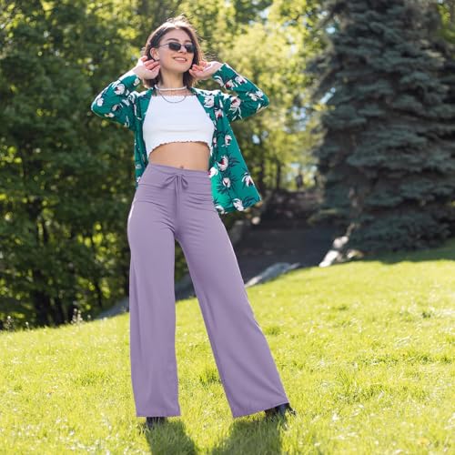 Image of TNNZEET 3 Pack Women's Wide Leg Pants with Pockets - Casual Loose Yoga Trouser Pants Sweatpants Palazzo Lounge Pajama Pants