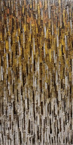 Peinture dorée blanche abstraite 80x40 cm - Art contemporain au couteau Matrix Or