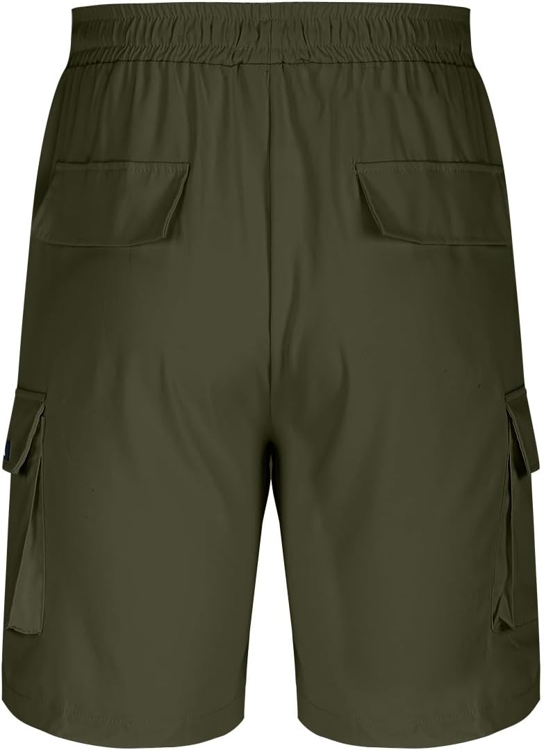 Mens Athletic Cargo Shorts for Running, Elastic Waist Multi-Pocket Workout Short, Quick-Dry Breathable Sports Pant