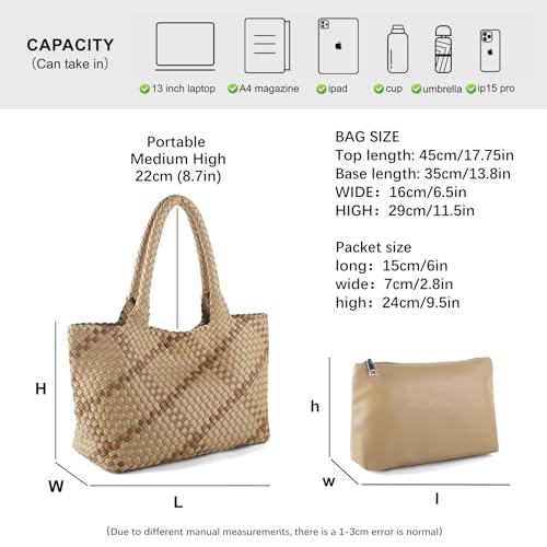 Image of Woven Tote Bag Womens Purse Vegan Leather Shoulder Handbags Fashion Summer Beach Tote Bags Large Travel Totes