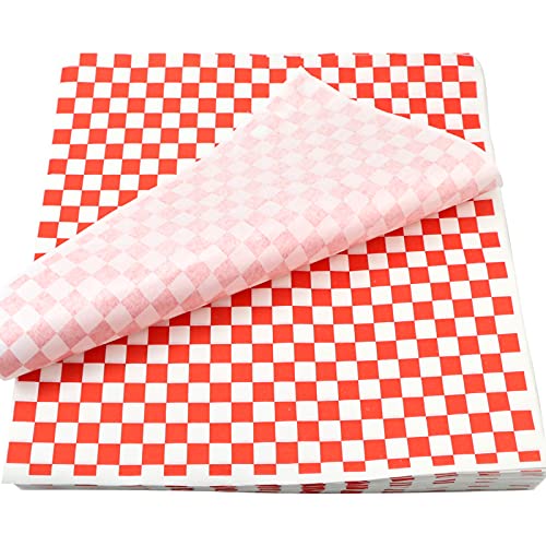 Oomcu 200 Sheets Pink and White Checkered Dry Waxed Deli Paper Sheets, Paper Liners for Plastic Meals Basket, Particular for Wrapping Bread and Sandwiches(11.5”x11.5”)
