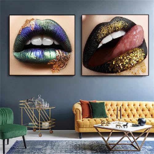 Affiches Lèvres Modernes KEBIA 30x30cm - 2 Toiles Abstraites sans Cadre pour Salon
