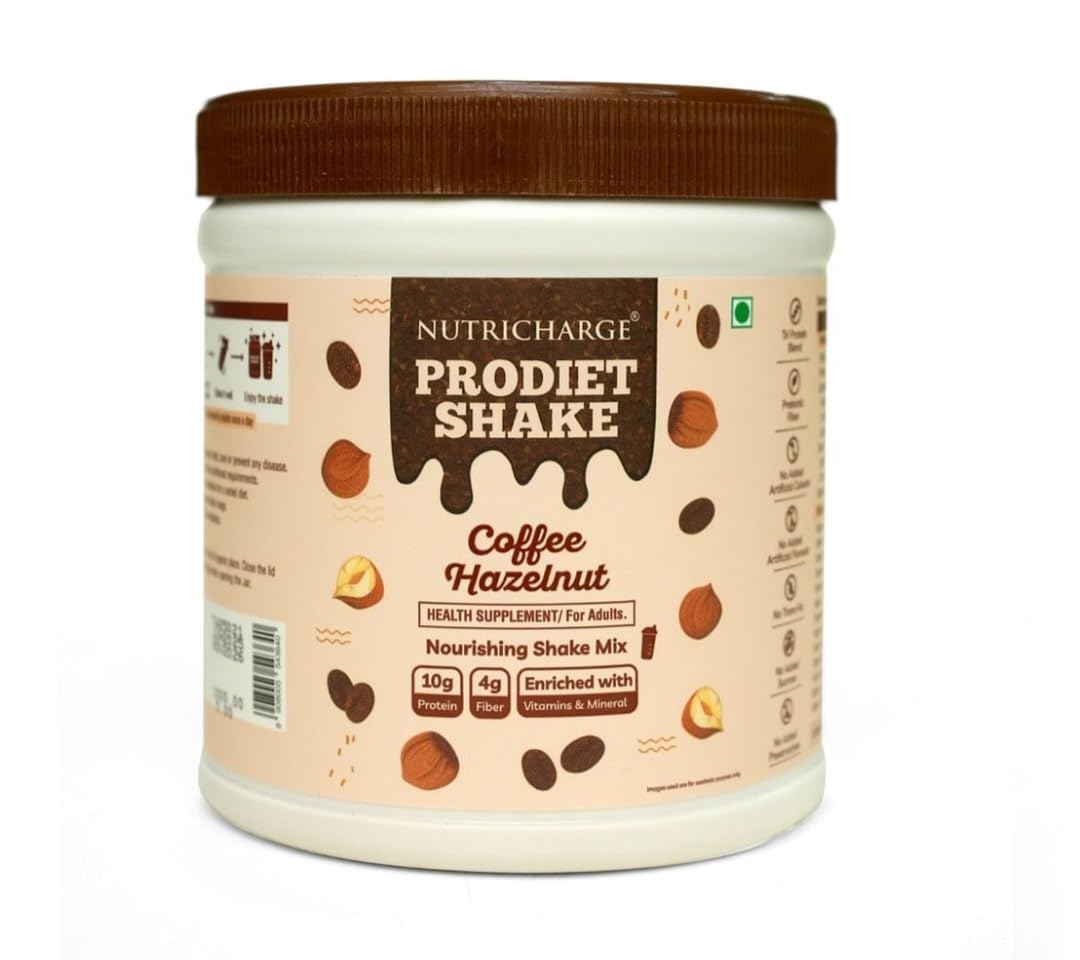 NUTRiICHARGE Prodiet Shake Coffee Hazelnut Flavor, High Protein Meal Replacement Drink Mix, Enriched with Vitamins, Minerals and Fiber, 500g-image-18