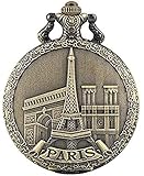  FHISD Gebäude Paris Eiffelturm Display Quarz Taschenuhr Vintage Bronze Halskette Anhänger Souvenir Uhrenkette
