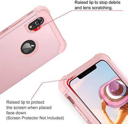 BENTOBEN iPhone XR Phone Case, iPhone XR Case Shockproof, Three Layer Heavy Duty Hybrid Hard PC Soft TPU Bumper Protective Case for iPhone XR- Rose Gold