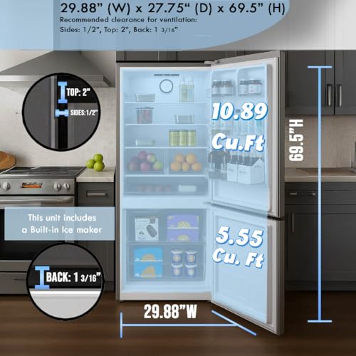 Summit 30" Refrigerator, 16.1 cu.ft Capacity Refrigerator-Freezer, Bottom Mount Freezer, Freezer with Ice Maker, Energy Star, Stainless Steel- FFBF174SSIM (Right Hand Door) on Fridge.com