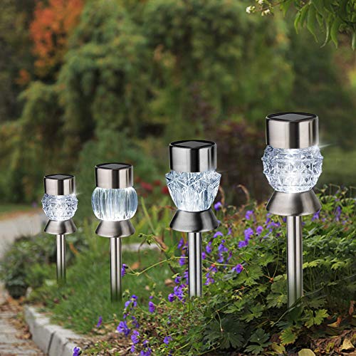 ANDYKEN Outdoor Solar Lights - Three Shapes Yard Decorations Outdoor Garden Lights Solar Powered Pathway Lights Outdoor Landscape Lighting for Lawn/Patio/Yard/Walkway/Driveway (Stainless Steel) - Image 3