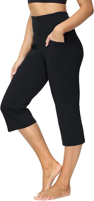 ALONG FIT Flared Leggings-for-Women Capri Yoga Pants with Pockets Crossover Bootcut High Waisted Tummy Control 20"/30"