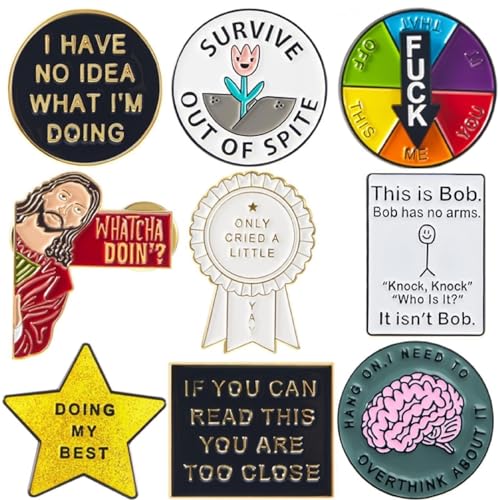 Gemscream 9 Pcs Funny Enamel Pins Set Lucky Wheel Badge I Saw That Badge on Backpack Design Novel Brooch Cute Cool Fun Button Lapel Metal Brooch for Men Women Adults Gifts Fabric Hat Accessories