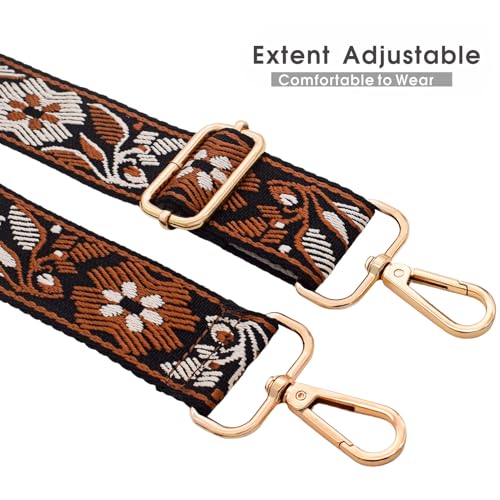 Image of Replacement Purse Strap Shoulder Strap Adjustable Crossbody Strap for Women Crossbody Wide Shoulder Bag, Brown Floral-gold Metal, 28 inch~50 inch