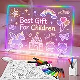 Tablette lumineuse dessin enfant avec 8 led couleurs et 6 modes 35 x 25 cm En acrylique Avec adaptateur pour tableau à peindre, mémo, publicité, veilleuse, décoration murale (Argenté)