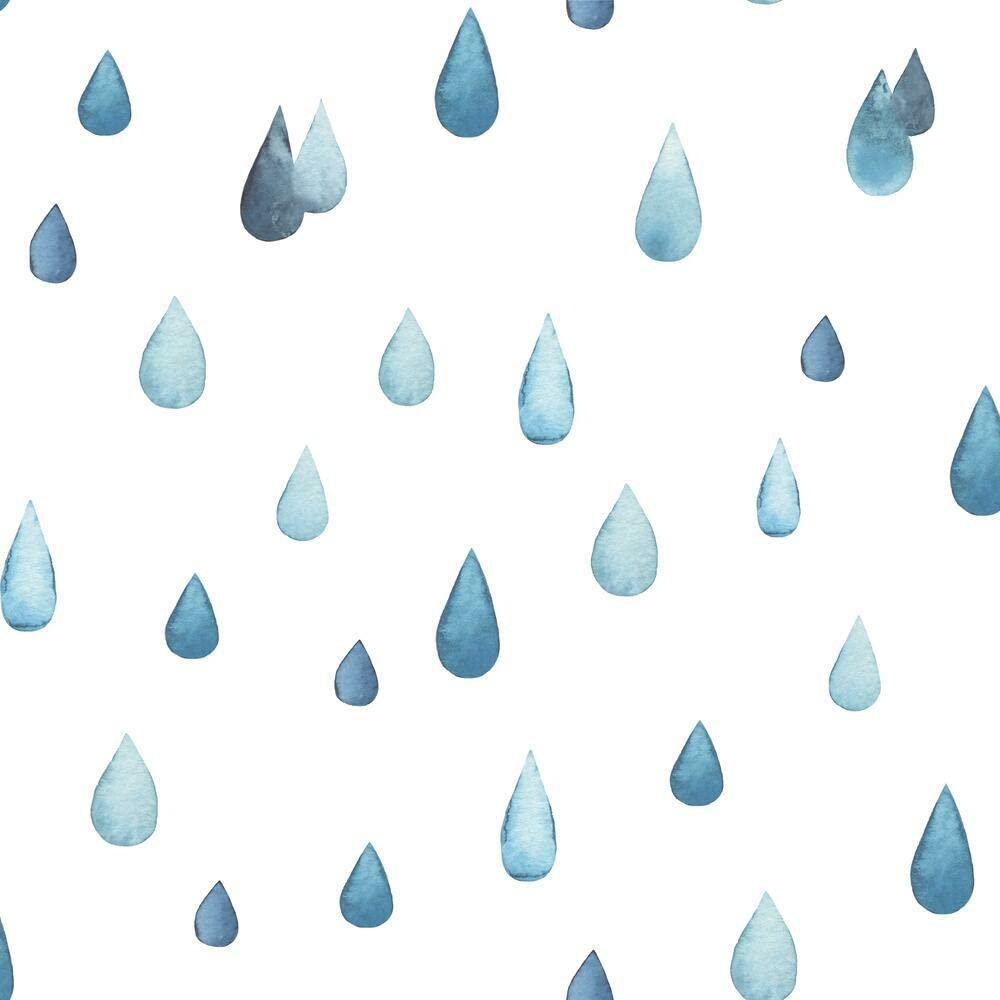 RoomMates RMK11468RL Clara Jean Raindrops Peel and Stick Wallpaper, Blue, White, 18 inch wide x 18.86 feet