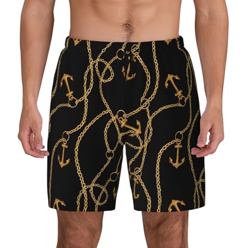 Vintage Golden Anchor Chain Black Funny Men's Swim Trunks Board Shorts Quick Dry-
