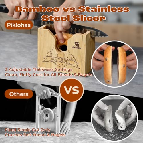 Image of Piklohas 2026 Bagel Slicer, Bamboo Bread Slicer for Small and Large Bagels